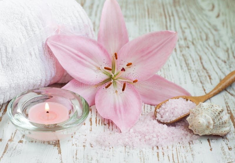 Spa set with lily stock photo. Image of nature, aromatherapy 35168958
