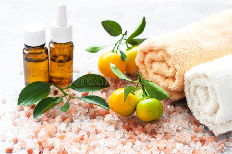 Spa setting in orange tone stock image. Image of depth 266507523