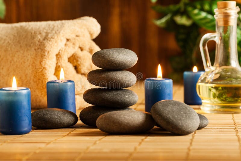Spa Still Life with Hot Stones and Candles Stock Image Image of
