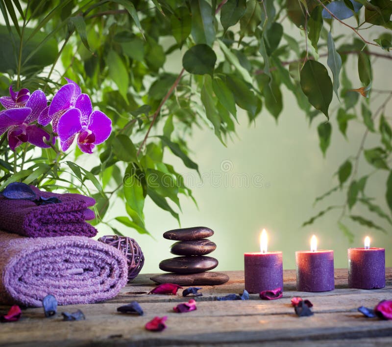 Spa still life with zen stones and aromatic candles