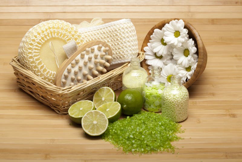 Spa Supplies Bath Salt and Massage Tools Stock Photo Image of