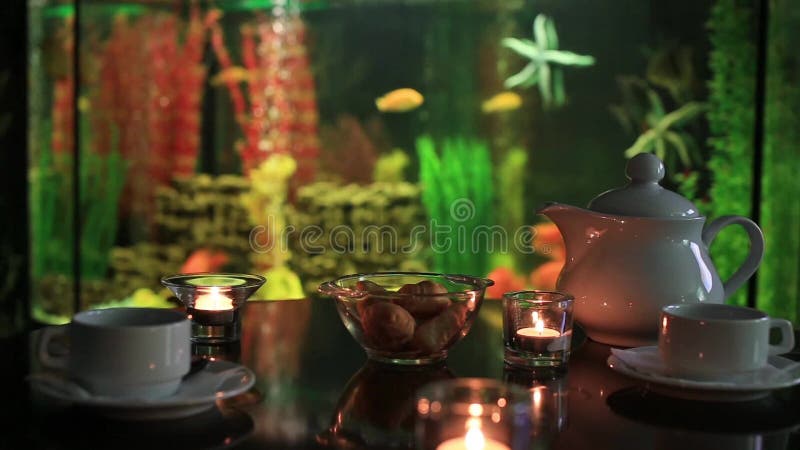 Spa tea still life naturmort with aquarium background