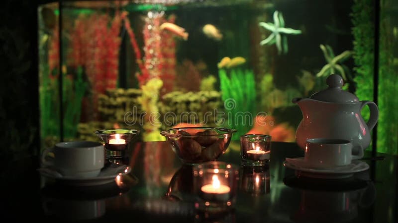 Spa tea still life naturmort with aquarium background