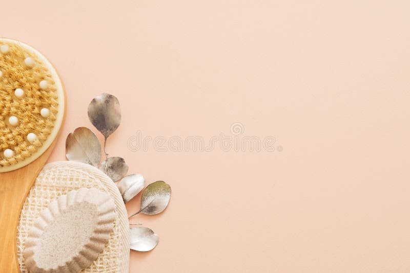 Spa therapy essentials body brush loofah soap royalty free stock photography Spa therapy essentials body brush loofah soap royalty free stock photography