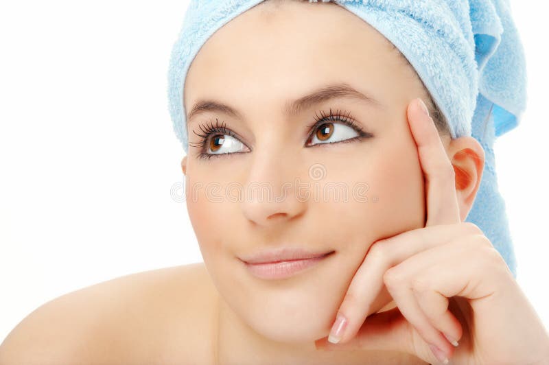 Spa woman in blue towel