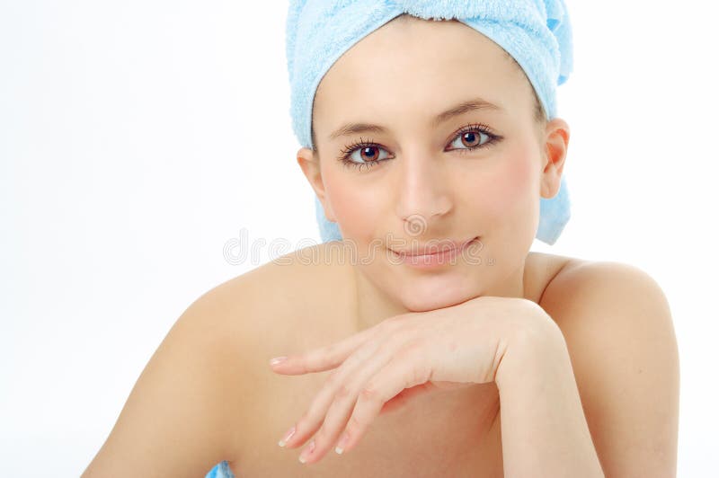 Spa woman in blue towel