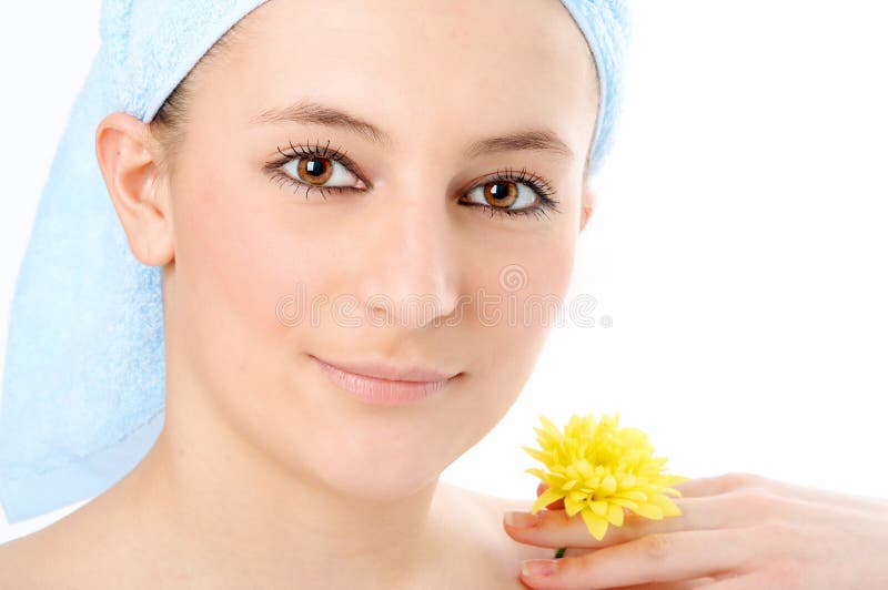 Spa woman in blue towel