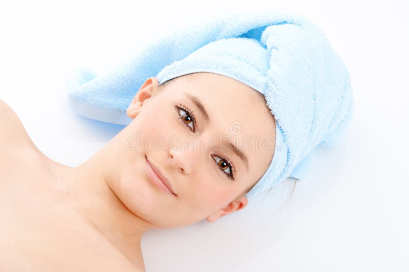 Spa woman in blue towel