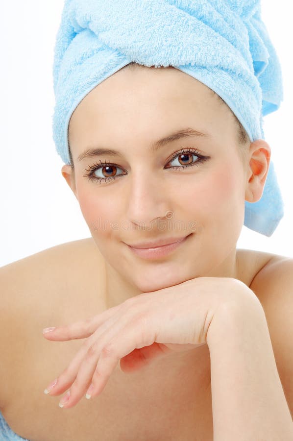 Spa woman in blue towel