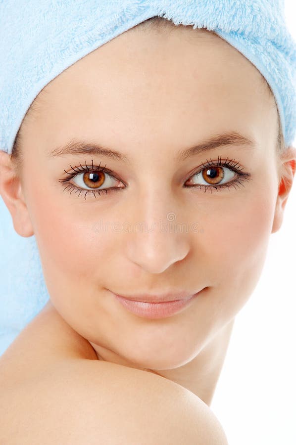 Spa woman in blue towel