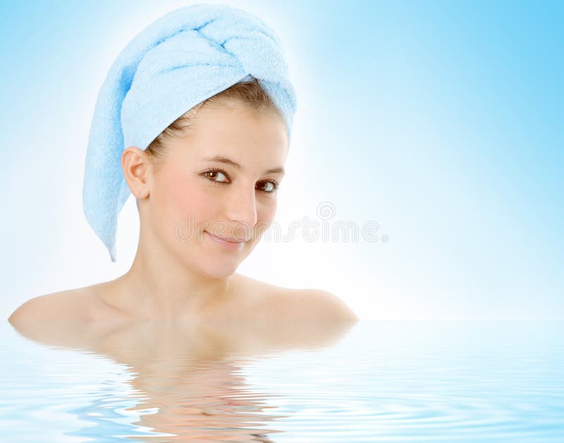 Spa woman in blue towel