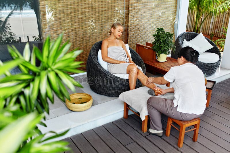 Spa Woman Body Care. Aromatherapy Leg Massage. Skincare Treatment