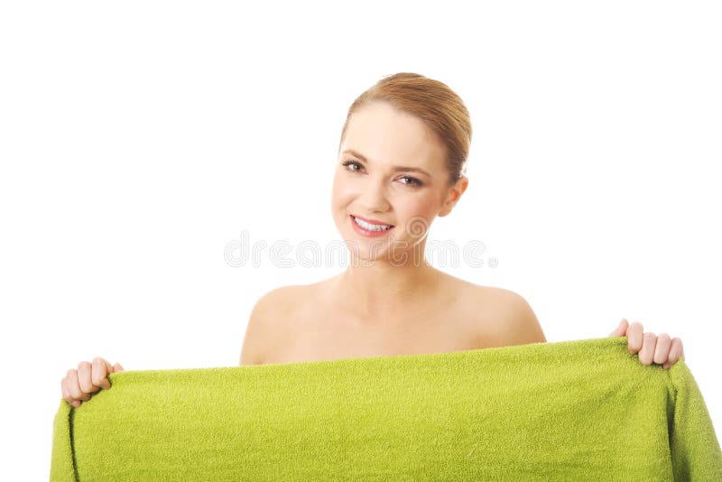 Spa woman holding a towel. stock photo. Image of covering 50075214