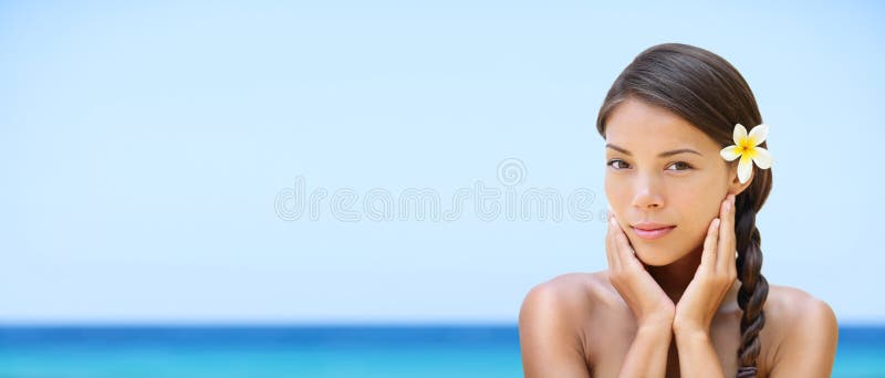 Spa woman on travel beach resort - panorama banner