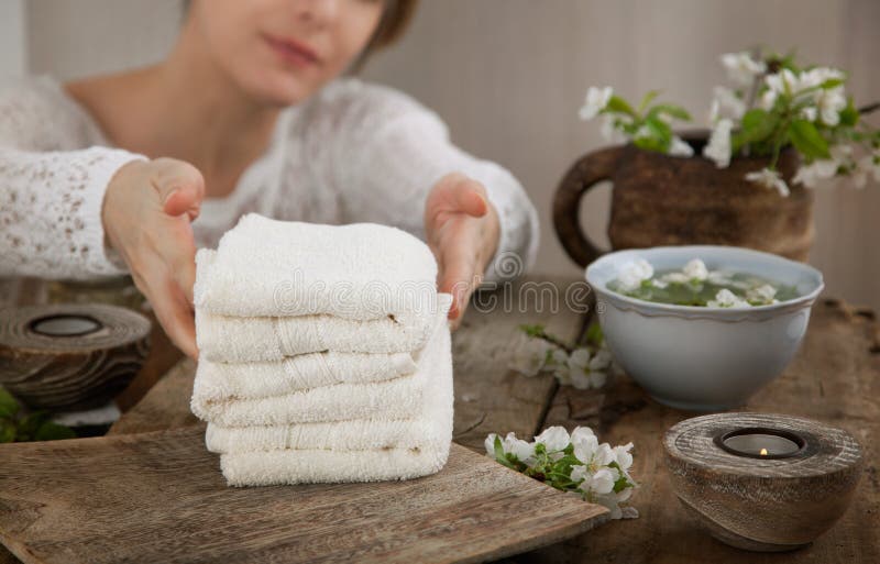 Spa worker with products stock photo. Image of portrait - 112402430