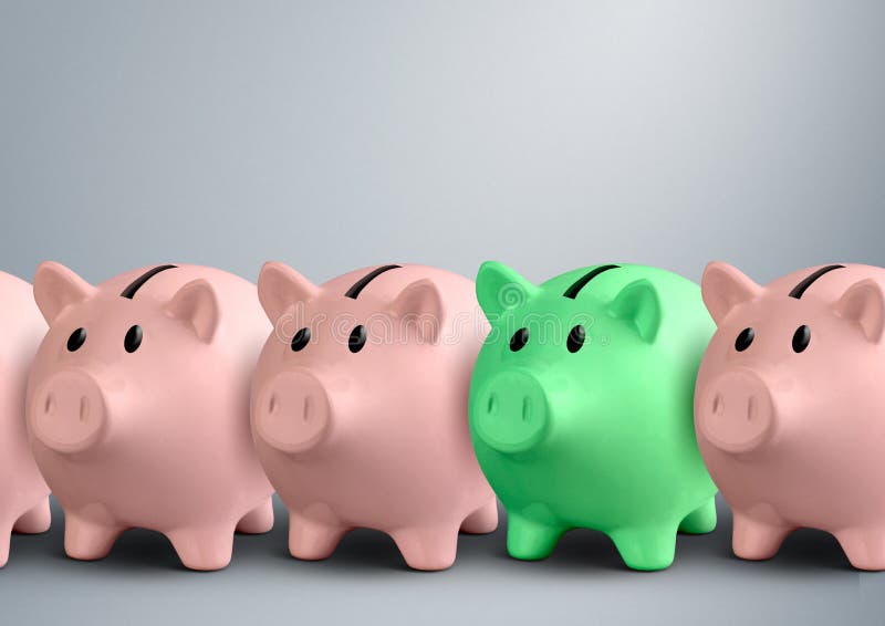 Spaarvarkens op een rij, het concept van het financiënsucces stock afbeelding Spaarvarkens op een rij, het concept van het financiënsucces stock afbeelding