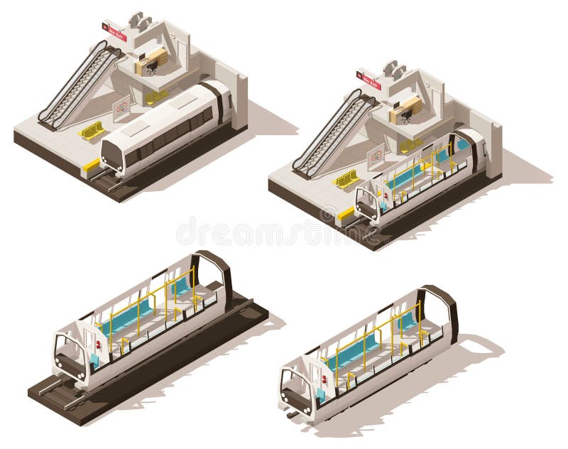 Spaccato basso isometrico della stazione della metropolitana di vettore poli royalty illustrazione gratis Spaccato basso isometrico della stazione della metropolitana di vettore poli royalty illustrazione gratis