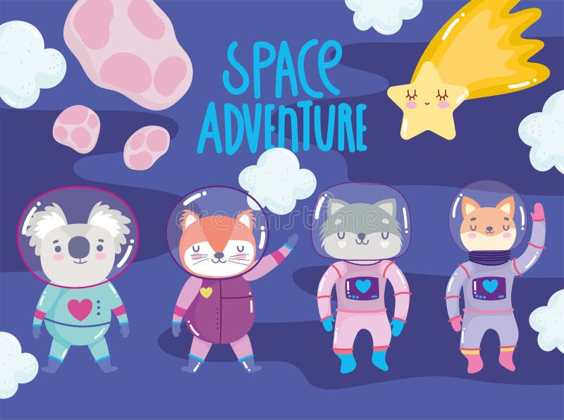 Cute Cat with Astronaut Suit Planets Star and Sun Space Adventure