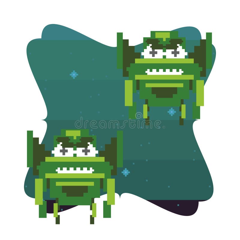 Space aliens 8 bits pixelated icon stock illustration