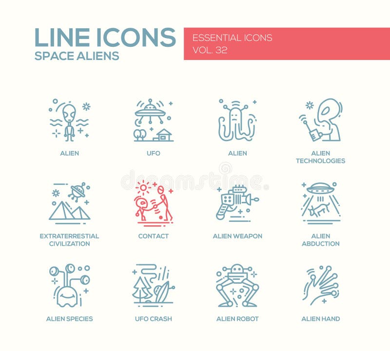 Space Aliens - line design icons set