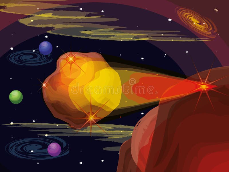 Space with asteroid flying universe scene royalty free illustration