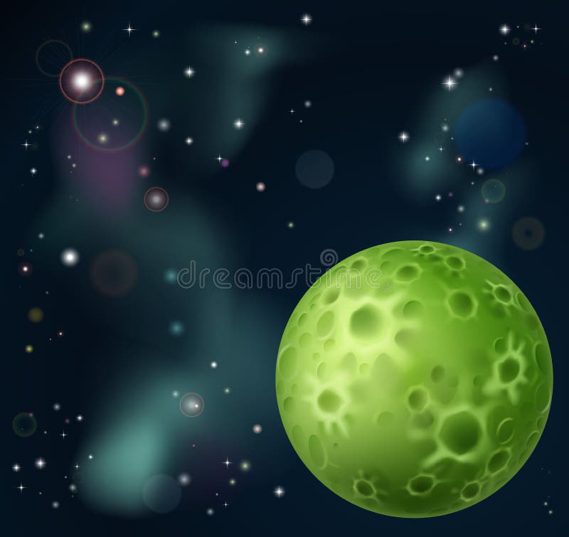 An outer space cartoon background with fantasy moon in the foreground. An outer space cartoon background with fantasy moon in the foreground