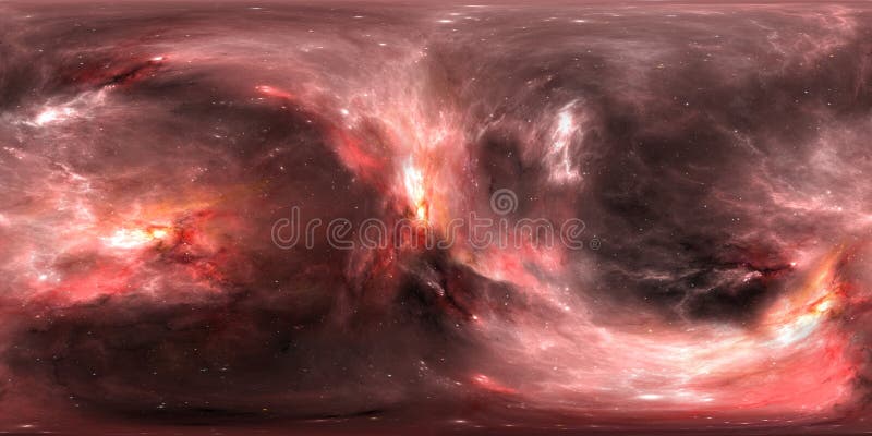 Space background with nebula and stars. Panorama, environment 360 HDRI map. Equirectangular projection, spherical panorama. stock illustration