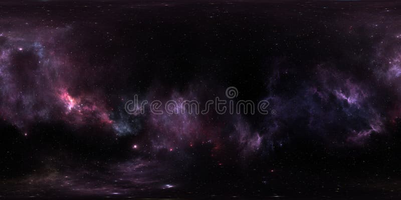 Space background with purple nebula and stars. Panorama, environment 360 HDRI map. Equirectangular projection, spherical panorama royalty free illustration
