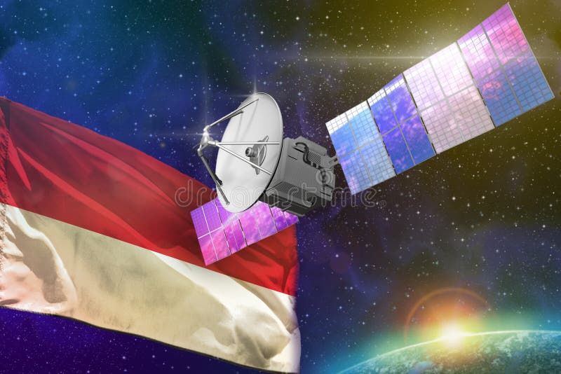 Space communications technology concept - satellite with Monaco flag, 3D Illustration vector illustration Space communications technology concept - satellite with Monaco flag, 3D Illustration vector illustration