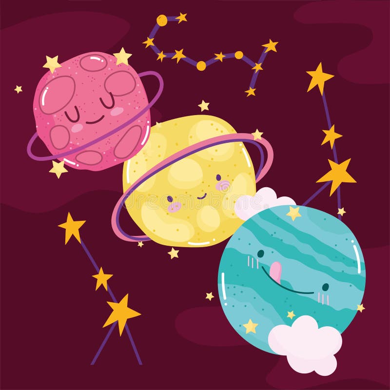 Space cute planets galaxy constellation stars backrgound stock illustration