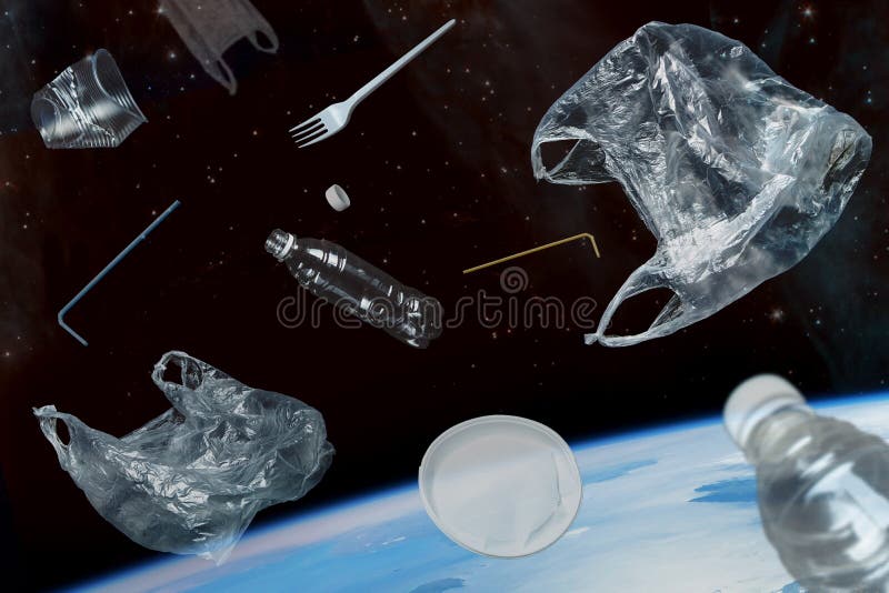 Space debris of planet Earth. Plastic debris in space. Elements of this image furnished by NASA.