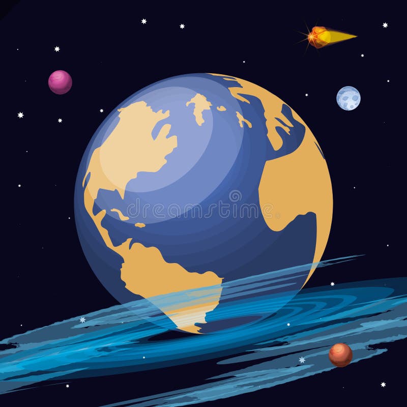 Space with earth planet universe scene stock illustration
