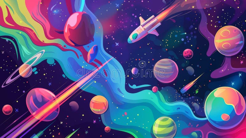 Space fest cartoon web banner, invitation to music show with dj performance. Shuttle and alien station in galaxy with planets. Universe fantasy background, modern illustration.. AI generated