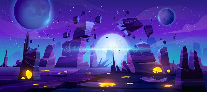 Space Game Background, Neon Night Alien Landscape Stock Vector