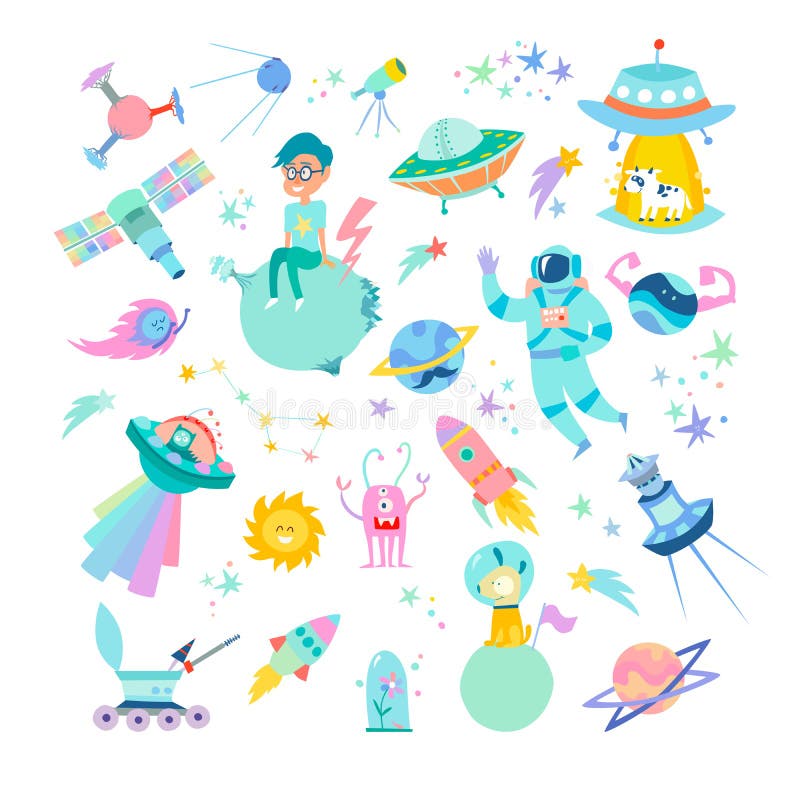 Space hand drawn cartoon vector illustrations set stock illustration Space hand drawn cartoon vector illustrations set stock illustration