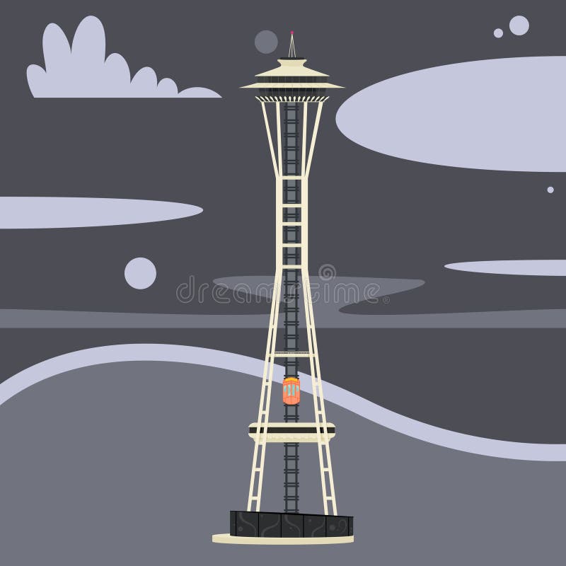 Seattle Space Needle Landmark Editorial Vector Illustration Graphic