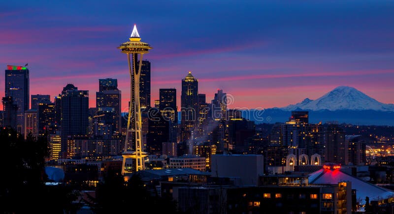 Sunrise behind Space Needle