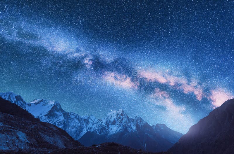 Space. Night landscapw with Milky Way and mountains in Nepal