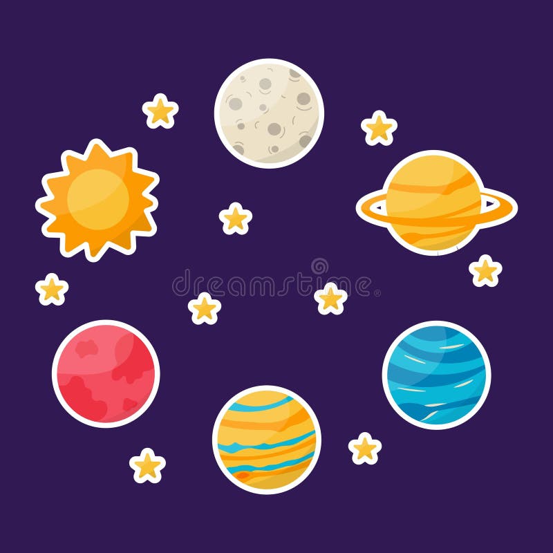 space planets galaxy stars sticker elements Vector royalty free illustration