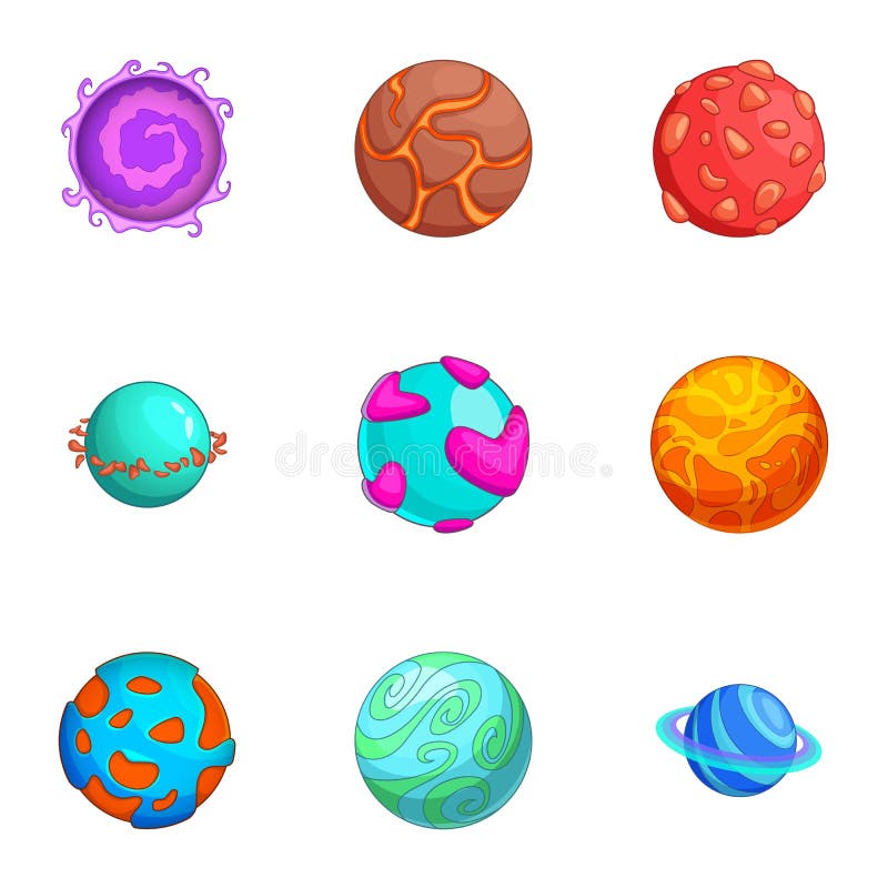 Space planets icons set, cartoon style royalty free illustration