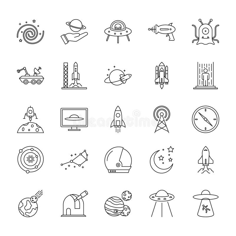 Space and Planets Isolated Vector icons set every single icons can be easily modified or edit this set consist with Collision, co royalty free illustration