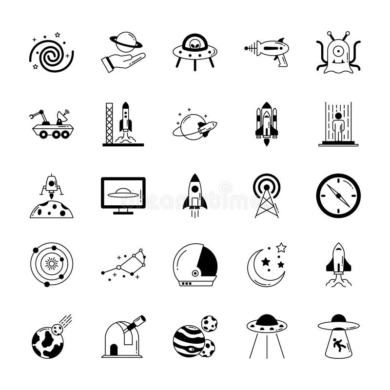 Space and Planets Isolated Vector icons set every single icons can be easily modified or edit this set consist with Collision, co royalty free illustration