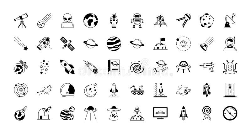 Space and Planets Isolated Vector icons set every single icons can be easily modified or edit this set consist with Collision, co royalty free illustration