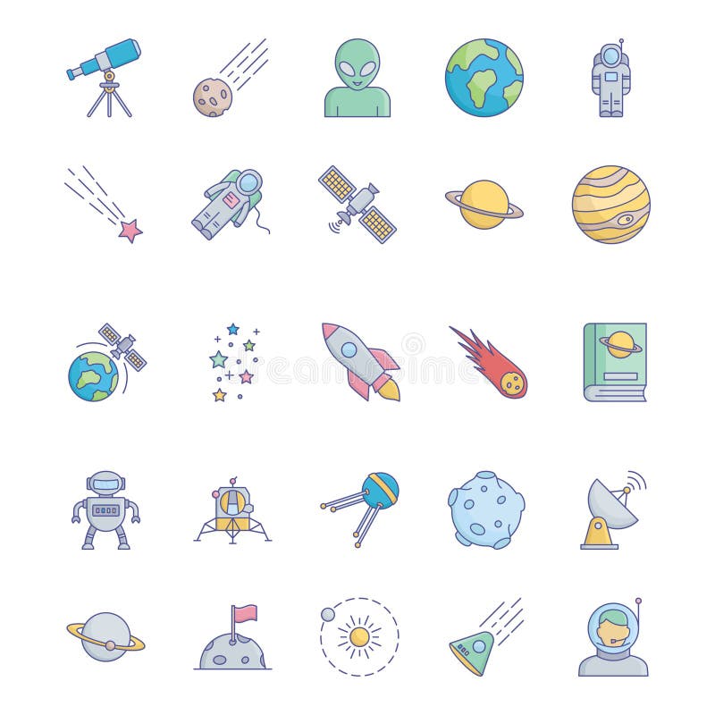 Space and Planets Isolated Vector icons set every single icons can be easily modified or edit this set consist with Collision, co royalty free illustration
