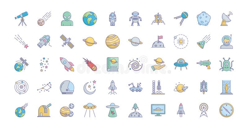 Space and Planets Isolated Vector icons set every single icons can be easily modified or edit this set consist with Collision, co royalty free illustration