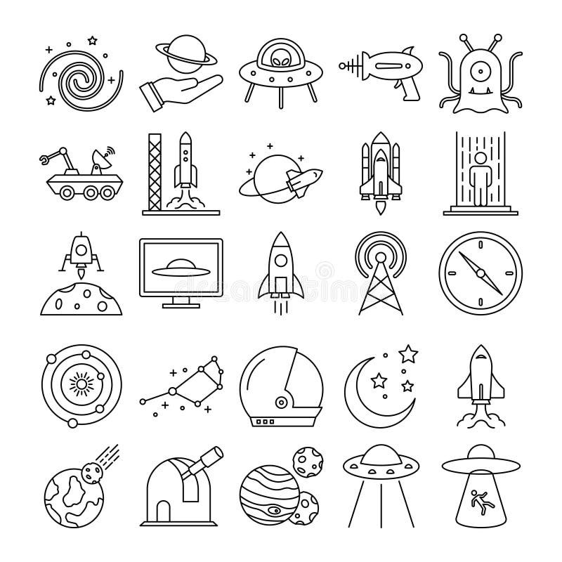 Space and Planets Isolated Vector icons set every single icons can be easily modified or edit this set consist with Collision, co royalty free illustration