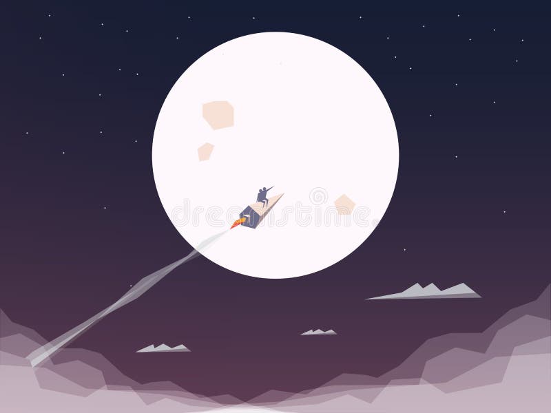 Space rocket flying to the moon. Startup business royalty free illustration