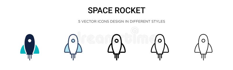 Space rocket icon in filled, thin line, outline and stroke style. Vector illustration of two colored and black space rocket vector stock illustration