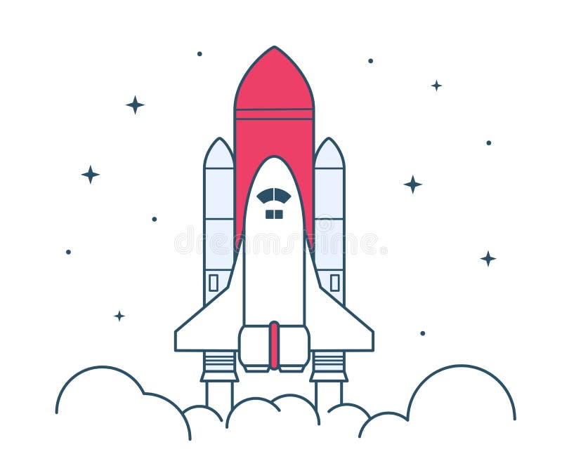 Space rocket launch. Technology spaceship, science and shuttle. Symbol of successful start. Vector illustration. stock illustration Space rocket launch. Technology spaceship, science and shuttle. Symbol of successful start. Vector illustration. stock illustration