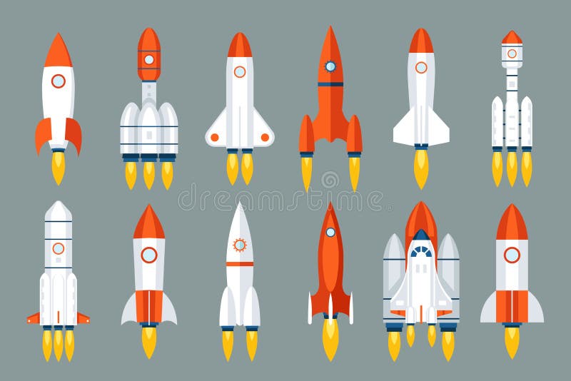 Space rocket start up launch symbol innovation development technology flat design icons set template vector illustration stock illustration Space rocket start up launch symbol innovation development technology flat design icons set template vector illustration stock illustration